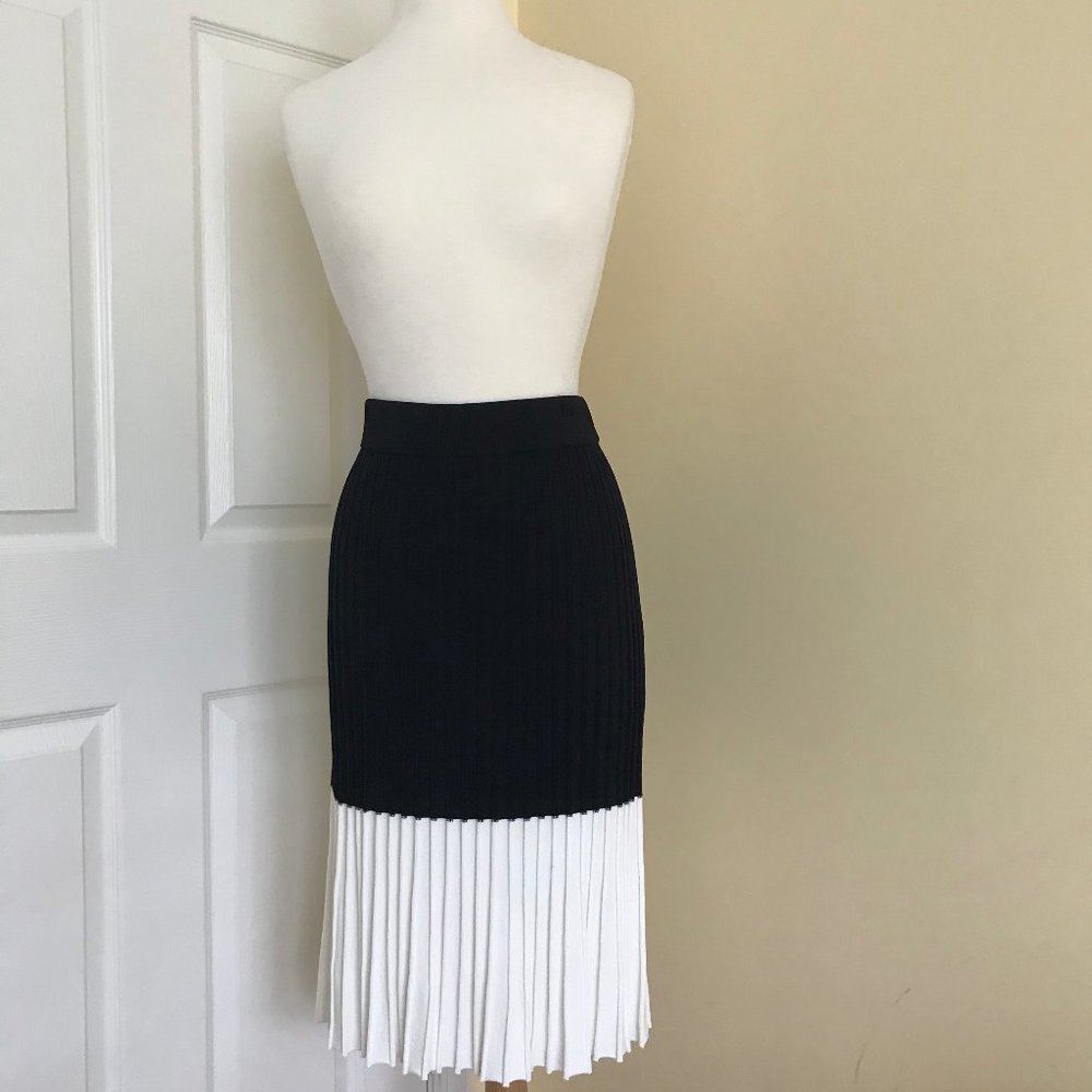 Navy & White Knit Pleat Skirt